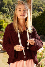 POL V-neck hooded cable knit chenille sweater - Assorted Colors