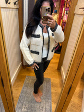 Open Front Cardigan With Pockets - Grey/Ivory or Ivory/Black