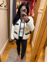 Open Front Cardigan With Pockets - Grey/Ivory or Ivory/Black