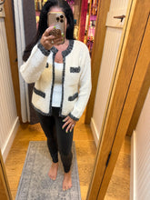 Open Front Cardigan With Pockets - Grey/Ivory or Ivory/Black