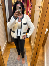 Open Front Cardigan With Pockets - Grey/Ivory or Ivory/Black
