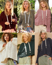 POL V-neck hooded cable knit chenille sweater - Assorted Colors