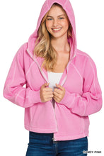 FLEECE PIGMENT DYE ZIP UP HOODIE W POCKETS - ASSORTED COLORS