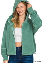 FLEECE PIGMENT DYE ZIP UP HOODIE W POCKETS - ASSORTED COLORS