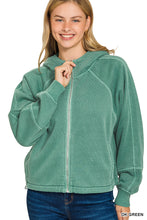 FLEECE PIGMENT DYE ZIP UP HOODIE W POCKETS - ASSORTED COLORS