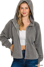 FLEECE PIGMENT DYE ZIP UP HOODIE W POCKETS - ASSORTED COLORS
