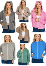 FLEECE PIGMENT DYE ZIP UP HOODIE W POCKETS - ASSORTED COLORS