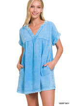 WASHED DOUBLE GAUZE RAW EDGE V-NECK DRESS - ASSORTED COLORS