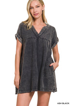 WASHED DOUBLE GAUZE RAW EDGE V-NECK DRESS - ASSORTED COLORS
