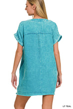 WASHED DOUBLE GAUZE RAW EDGE V-NECK DRESS - ASSORTED COLORS