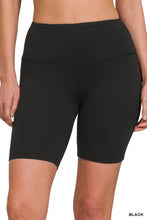 BRUSHED MICROFIBER WIDE WAISTBAND BIKER SHORTS BLACK OR SAND BEIGE