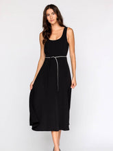 MIDI Dress with Rhinestone Tie Belt - Black