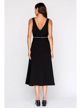 MIDI Dress with Rhinestone Tie Belt - Black