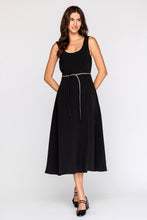 MIDI Dress with Rhinestone Tie Belt - Black