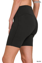 BRUSHED MICROFIBER WIDE WAISTBAND BIKER SHORTS BLACK OR SAND BEIGE