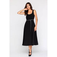 MIDI Dress with Rhinestone Tie Belt - Black