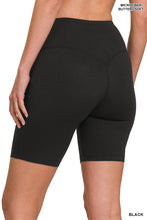 BRUSHED MICROFIBER WIDE WAISTBAND BIKER SHORTS BLACK OR SAND BEIGE