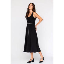 MIDI Dress with Rhinestone Tie Belt - Black