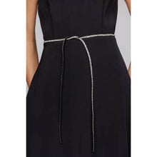 MIDI Dress with Rhinestone Tie Belt - Black