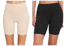 BRUSHED MICROFIBER WIDE WAISTBAND BIKER SHORTS BLACK OR SAND BEIGE