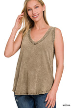 CRINKLE WASHED V-NECK SLEEVELESS TOP - ASSORTED COLORS