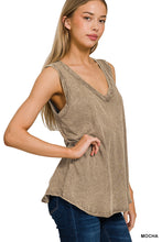 CRINKLE WASHED V-NECK SLEEVELESS TOP - ASSORTED COLORS