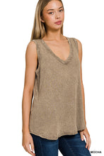 CRINKLE WASHED V-NECK SLEEVELESS TOP - ASSORTED COLORS