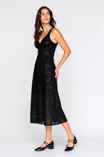 Sequin Lace Midi Dress - Black