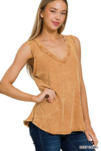 CRINKLE WASHED V-NECK SLEEVELESS TOP - ASSORTED COLORS