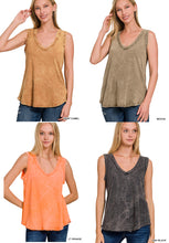 CRINKLE WASHED V-NECK SLEEVELESS TOP - ASSORTED COLORS