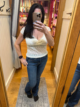 POL overwrapped V-neck short-sleeve slim-fit top crafted in lace - Natural,Black or Grey