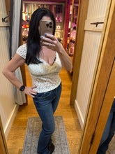 POL overwrapped V-neck short-sleeve slim-fit top crafted in lace - Natural,Black or Grey