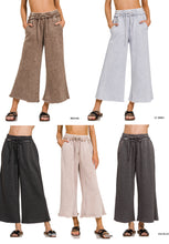 ACID WASH FLEECE PALAZZO SWEATPANTS WITH POCKETS - ASSORTED COLORS