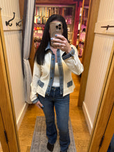 Layered Look Denim Trim Knit Jacket - Ecru or Black