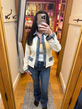 Layered Look Denim Trim Knit Jacket - Ecru or Black