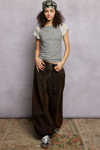 POL round neck cap raglan sleeve fitted fit top in rib with contrast color sleeve - Sage/Cream or Charcoal/Grey