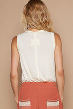 POL V-neck sleeveless front star patches solid top - Off White,Charcoal or Cream