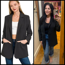 WOVEN LONG SLEEVE OPEN FRONT CLASSIC BLAZER - BLACK