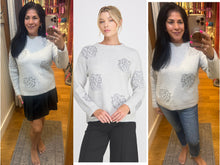 Soft Sweater with Sequin + Shine Floral Embroidery - Grey
