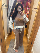 Color Block Denim Drawstring Pants - Ashed Black or Brown Sugar