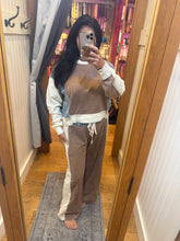 Color Block Denim Drawstring Pants - Ashed Black or Brown Sugar
