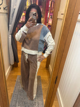 Color Block Denim Drawstring Pants - Ashed Black or Brown Sugar