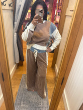 Color Block Denim Drawstring Pants - Ashed Black or Brown Sugar