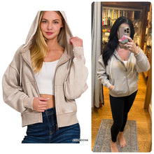 ACID WASH FLEECE CROPPED ZIP-UP HOODIE W POCKETS - ASSORTED COLORS