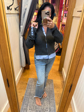 Elan Collared Sweater Layered Cardigan - Charcoal Blue