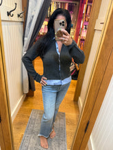 Elan Collared Sweater Layered Cardigan - Charcoal Blue