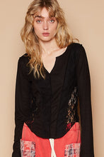 POL Round neck long sleeve outseam solid lace top - Black or White