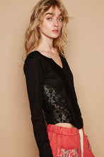 POL Round neck long sleeve outseam solid lace top - Black or White