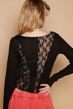 POL Round neck long sleeve outseam solid lace top - Black or White