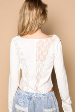 POL Round neck long sleeve outseam solid lace top - Black or White
